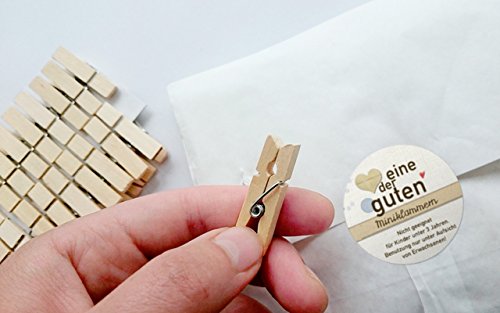 24 kleine robuste Mini-Wäscheklammern für Adventskalender, 35mm, stark aus Holz, Miniklammern, Miniwäscheklammern zum Basteln, für Deko, Fotos und Adventskalender, plastikfreie Verpackung - 2