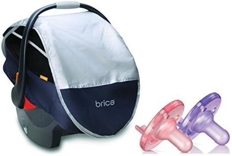 Brica Infant Comfort Canopy Car Seat Cover with Bonus 2 Pack Soothie Pacifier