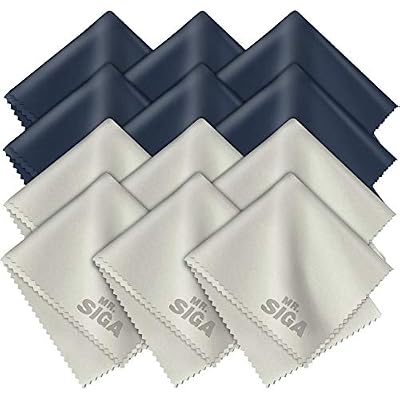 MR.SIGA Chiffons de Nettoyage, Lot de 12, en Microfibre Surchoix pour Lentilles, Lunettes, Ecrans, Tablettes, Glasse, 6 x 7 pouces (15 x 18 cm), Marine/Gris