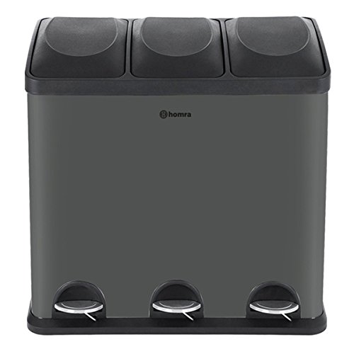 Homra Luxus Abfalleimer Mit Fusteuerung 3 Fach 3x20l Mlltrennsysteme Einzigartig Matt Grau Hochwertiger Edelstahl