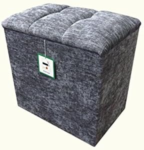 Elegance Furnishings Small Linen Box/Dressing Table Stool with a lift up Button lid in a Quality Silver Grey Chenille fabric.Ideal for any room in the house