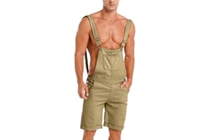 Oanviso Herren Denim Strap Kurze Jumpsuit Lässiges Arbeitshose Jumpsuit Vintage Bibs Jumpsuit Stilvoll Latzhose Overalls mit Taschen Sommer Zerrissene Loch Kurze Jean Jumpsuit