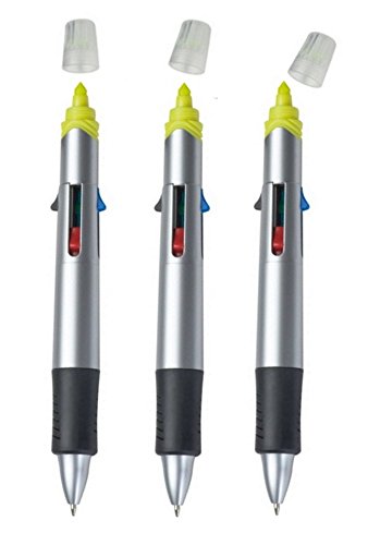 Vier-Farb-Druckkugelschreiber 4 Farben Kugelschreiber mit Textmarker, 3er Pack