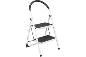 Anikees 2 Step Ladder – Foldable Steel Step Stool with Anti-Slip Tread, Heavy Duty Safety Stepladder for Home & Kitchen Use