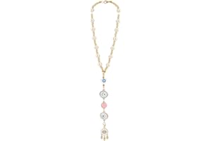 DELORIGIN Evil Eye Car Hanging Accessories Heart Rosary Beads Rear View Mirror Car Charm Decoration Car Hanging Ornament Sun Catcher Pendent Decoration for Window Car Home Door Frame Balcony