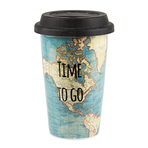 SASS & BELLE Thermo Becher aus Porzellan TAZA021 Time to go mit Weltkarte Coffee to go Becher