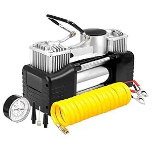 Clefairy 12V Tire Inflator-Heavy Duty Double Cylinders Direct Drive Metal Pump 150PSI, Compressor with Battery Clamp and 5M Extension Air Hose, SUVs/Trucks/Vans/RVs