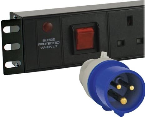 5 Way Neon Surge Protected 19" Horizontal Rack Mount PDU - 32amp BS4343