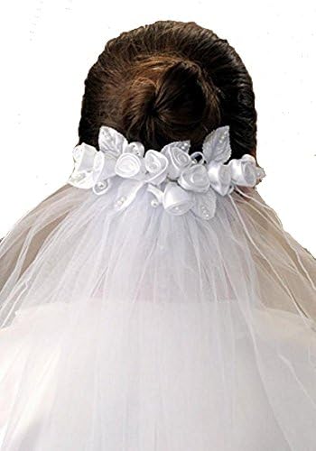 V04 Holy Communion Girl White Head Dress 2T Veil Flower Clear Comb