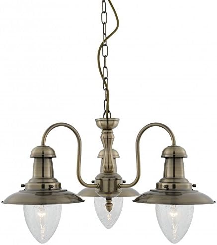 THLC Modern 3 Light Fishermans Ceiling Pendant Light Fitting in Aged Brass