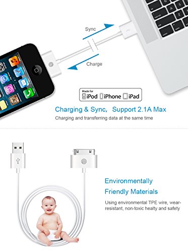 iPhone 4s Kabel, OPSO 1.2m [Apple MFI zertifiziert] iPhone 30 Polig auf USB Kabel für iPhone 4 / 4s, iPad 1/2/3, iPod-Note, iPod Nano – 4.0 Füße (1.2 Meter) – Weiß - 8