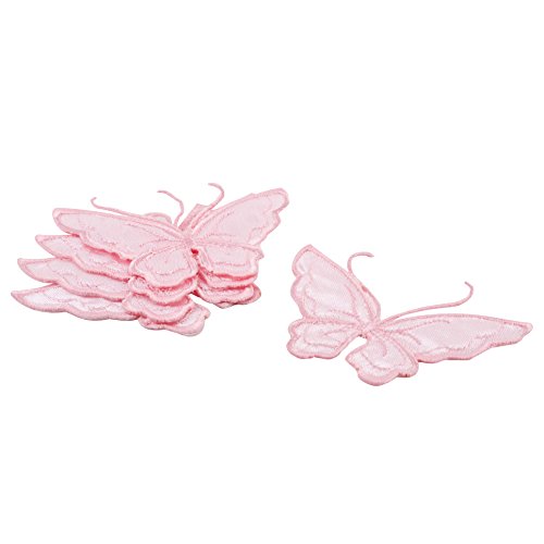 Bügelaufnäher Schmetterling 6er Set Stoff 7x8cm (Rosa) - 2