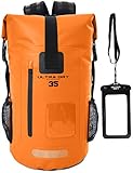 Ultra Dry Adventurer Sac à dos étanche avec pochette étanche pour téléphone - Idéal pour bateau, kayak, pêche, rafting, natation, camping et snowboard, Orange, 35 L