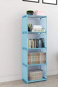 MemeHo Bookshelf| Alloy Steel Metal Storage Shelve for Books Storage Organizer| Children Book Rack| Bookcase for Home Furniture |Cabinet Shelves for Bedroom Office Living Room (Set of 4 Cases, Blue)