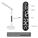 BESTEK 7W Led Schreibtischlampe dimmbare Tischleuchte Uhr, 4 Modi/5 Stufen, digitales Display(Uhrzeit, Wecker, Temperatur) und USB Port zum Aufladen, Augenschutz, Touchfeld, weiß - 2