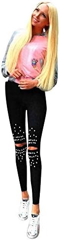 Womens Pants,Ba Zha Women Denim Skinny Ripped Pants High Waist Hole Slim Stretchy Pencil Trousers Sports Pants Stretch Trousers Ladies Pants Fitness Bootleg Stretch Casual Pants Black (S, Black)