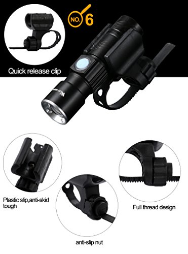 West Radfahren Bike USB wiederaufladbar Licht Super Bright LED Set, Mountain Bike, 3 Leuchtmodi, verstellbare Distanz Beleuchtung, Wasser beständig, Schwarz, Gold, einfach zu montieren, Scheinwerfer mit Lampenhalter - 5