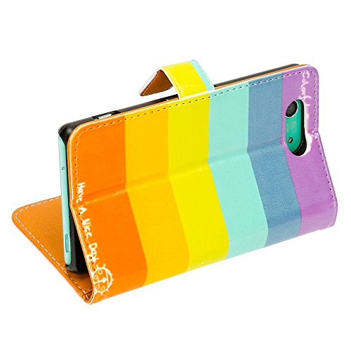 Sony Xperia Z3 Compact Funda Libro de nica  Carcasa con Tapa Ultra-Fina Flip-Case Book-Cover  Cubierta Delgado Cuero Sint  tico Vegan Protectora Bumper para Telefono Movil - Colorful Stripes Edition