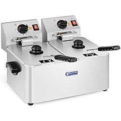 Royal Catering Double Friteuse Electrique Professionnelle 2x8L RCEF 08D-EGO (2x2500W, 230V, poignées latérales, thermostat E.G.O, 100% acier inox, panier 21x14,5x12cm)