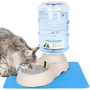 Automatic Cat Water Dispenser with Pet Food Mat for Small Medium Dog Pets Puppy Kitten Big Capacity 1.5 Gallon (Blue)