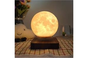 MagneticLand Globe Lune 3D en lévitation MOONFLIGHT Base Bois foncé