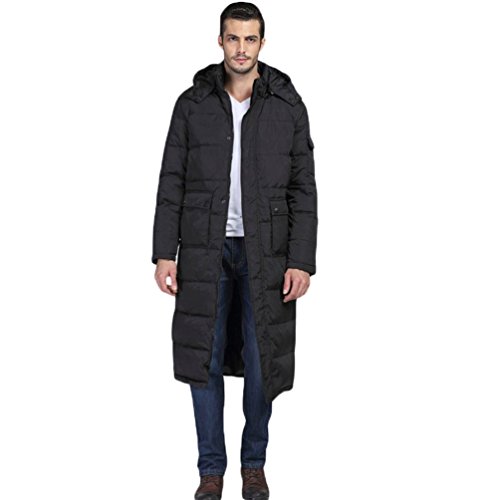 Zhiyuanan Men's Winter Long Down Jacket with Hood Thicken Warm Puffer Coat Casual Comfy Padded Bubble Parka Outwear