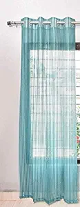 Curtain King Zigzag Sheer Strip String Hanging Polyester Net Tissue Eyelet Curtain (Aqua Blue, 7 Feet)