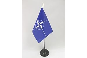 AZ FLAG Bandera de Mesa de la OTAN 15x10cm - BANDERINA de DESPACHO DE LA OTAN 10 x 15 cm Punta Dorada
