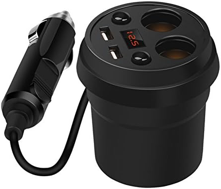 Cup Car Charger Holder Power Adapter With 2 USB Port and 2 Cigarette Lighter Hub/Socket Dual Outlets 12 Volt Adapter For iPhone X 8 7 6S Samsung Galaxy S9 S8 Note 8 Tablets GPS PDA MP3 and more