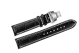 23mm schwarz Luxus Ersatz Lederarmbändern / Bands italienischen Rinds Gros Grain handgefertigt gepolstert mit weißen Nähten