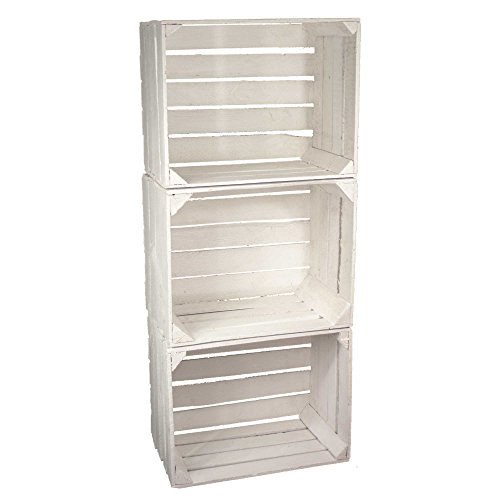 Weiße Weinkiste, Obstkiste im Vintage Look zur Aufbewahrung oder Dekoration (Dreierset) - 2