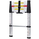 WolfWise 2,6M Échelle télescopique en Aluminium, Échelle télescopique Extensible avec Le mécanisme de rétraction à un bouton 330 livres / 150 kg Capacité