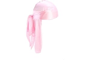 Treer 1pcs Silk Durag for Men Women, Solid Color Long Tail Durag Headwraps Unisex Sport Cap Pirate Bandanas Turban for 360 Waves