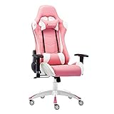  JL Comfurni Gaming-Stuhl Rennsport-Drehstuhl, Leder, mit Lendenwirbelkissen, höhenverstellbar, Rosa
