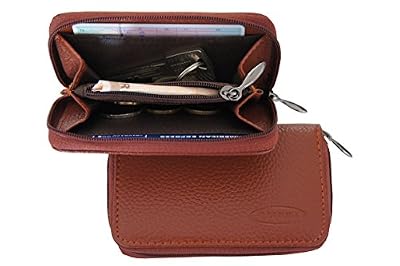 K.DESIGNS Premium cuir véritable portefeuille petit en noir ou marron, pour homme et femme, fermeture éclair, 1 seau Compartiment Porte-monnaie avec fermeture éclair, marron