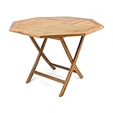 Teakholz DIVERO GL05529 8-eckiger Balkontisch Gartentisch Beistelltisch Holz Teak Tisch für Terrasse Balkon Wintergarten witterungsbeständig behandelt massiv Ø 100 cm natur