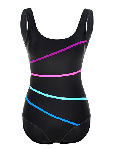 Delimira Damen Einteiler Bademode – Gestreift Schalen Slim Schwimmanzug - 2
