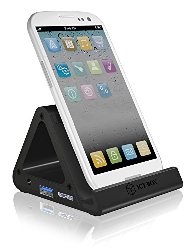 Icy Box IB-AC6402 Ständer & USB-Hub für Smartphones/Tablets, 4x USB 3.0 Anschlüsse, OTG-Unterstützung, Aluminium (schwarz) - 4