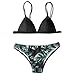 Produktbild feiXIANG Damen frauen badekleidung gedruckt Bikini Bademode Set satz drucken blätter treiben gepolsterte baden badeanzug beachwear (M, Schwarz)