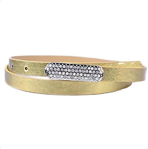 Homggaty Ladies Womens Girls Adjustable PU Leather Skinny Low Waist Thin Diamante Buckle Belt (Gold)