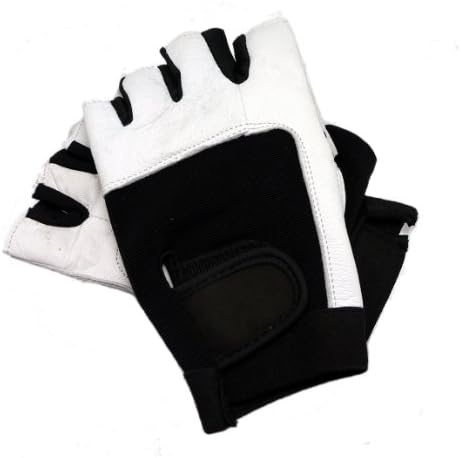 REFLEXT Padded Real Leather Fingerless Training Gloves for Weightlifting / Cycling / Rowing / Gym Black/White