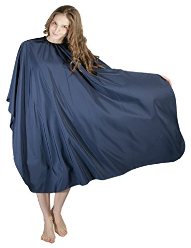 WM Beauty 50'' x 58'' Professional Water Repellent Adjustable Hair Salon Cape with Snaps Closure, Navy