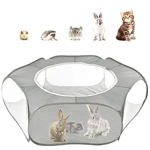 Pawaboo Small Animals Playpen, Waterproof Small Pet Cage Tent with Large Breathable Cover, Pop-up & Foldable Indoor/Outdoor Fence for Kitten/Puppy/Guinea Pig/Rabbits/Hamster/Hedgehogs, Gray