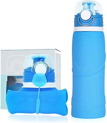 Minhe Portable Water Bottle 750ml,Leak Proof Flip Top Lid and Wide Mouth,Eco-Friendly &amp; BPA Free Silicone Sport Water Bottle for Hiking,Camping,Cycling,Runing(Blue)