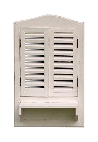 Wunderschönes Spiegelfenster Badspiegel mit Klappläden und Ablage – aus Holz – im Landhaus Stil – Weiß – 40cm x 69,5cm - 3