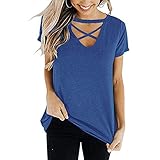 iHENGH Karnevalsaktion Damen Top Bluse Bequem Lässig Mode T-Shirt Frühling Sommer Blusen Frauen Kurzarm Knoten Shirts Vordere Kreuz Tunika Lose Tops