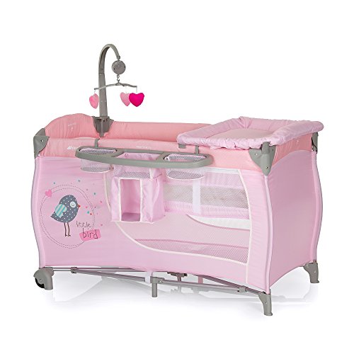 Preisvergleich Produktbild Hauck 4007923607596 Reisebett Babycenter - Birdie Grey inklusive Wickelauflage, Einhang für Neugeborene, Mobilie mit Spieluhr, Windelfach, rosa