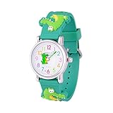 WOLFTEETH Kinder und Jugendliche Uhr Analog Quarz mit Silikon Armband 303608 Grüne Band mit Krokodil