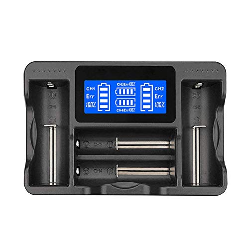 BESTSUN Cargador de batería, cargador universal USB inteligente con pantalla LCD de 4 ranuras para recargable Li-ion / Ni-MH / Ni-Cd 18650 26650 18350 17670 16340 (RCR123) 14500 A AA AAA AAAA Baterías