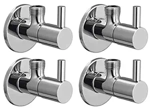 Redcroc Turbo Angle Valve/Stop Cock Brass Disc Stop Cock for Bathroom Taps, Geyser and Wash Basin Connection with Mirror Polished Wall Flange (Chrome Finish, 4-Pieces)